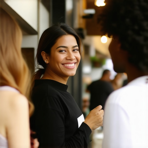 Community Engagement for Local SEO Success Local business owner interacting with community in a lively neighborhood