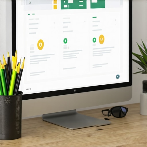 A workspace with a laptop displaying local SEO analytics and maps optimization tools.
