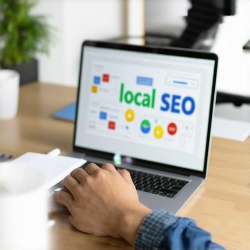 Person analyzing local SEO metrics on a laptop with SEO tools open.