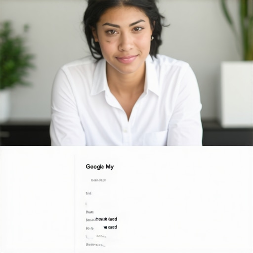 Business owner updating Google My Business profile with new images and details.