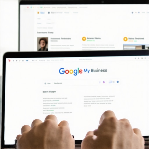 Person working on Google My Business profile optimization on laptop.