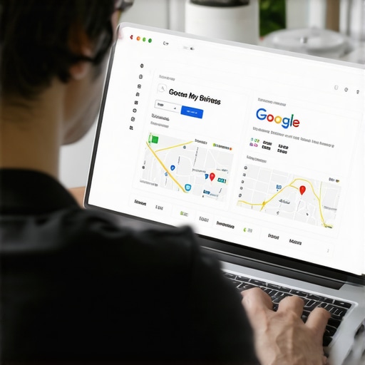 Business owner updating Google Maps profile on a laptop for local SEO.