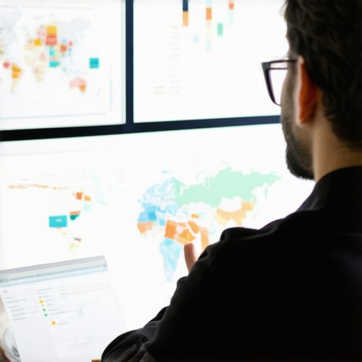 Person reviewing local SEO analytics dashboard with maps and charts.