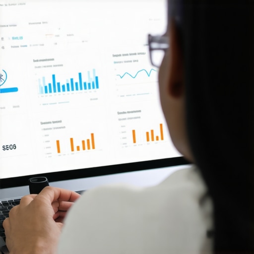 Analyzing Local SEO Metrics Person reviewing SEO dashboard focusing on impactful strategies