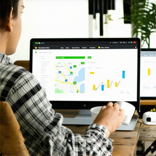 Digital marketer reviewing local SEO analytics and maps data.