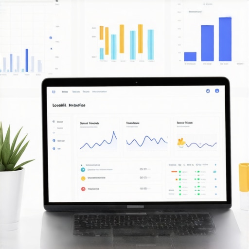 Modern local SEO tools dashboard A modern computer workspace with SEO analytics and citation management tools, highlighting local SEO maintenance