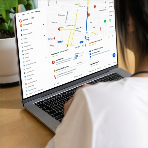 Person working on local map optimization on laptop with SEO dashboards.
