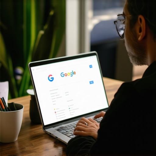 Business owner optimizing Google My Business profile on laptop