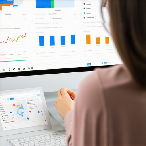 Person analyzing local SEO metrics on a computer screen with maps and graphs.