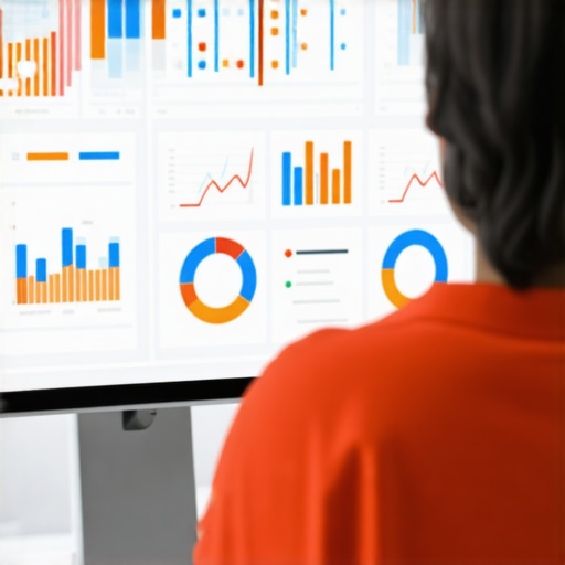 Person analyzing SEO metrics on a laptop screen with charts and analytics.