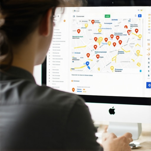 Person optimizing local SEO using maps and analytics tools