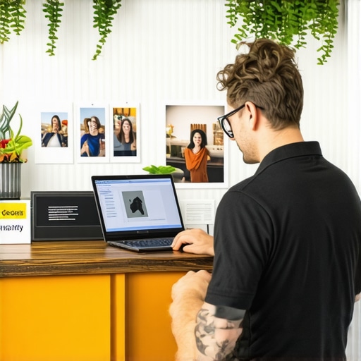 A small business owner updating their Google My Business profile on a laptop.