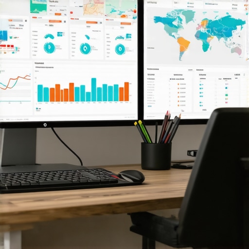 A digital workspace with SEO tools and analytics on screen, representing tools used for maintaining local search success.