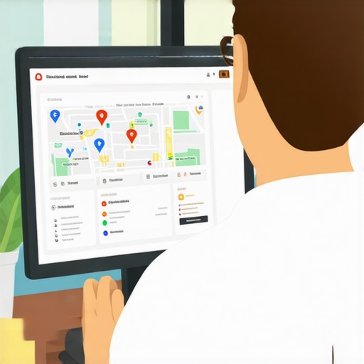 Business owner updating Google Maps and reviewing local SEO analytics.