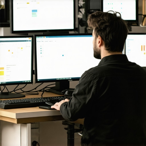A person managing several digital tools for local SEO on multiple screens