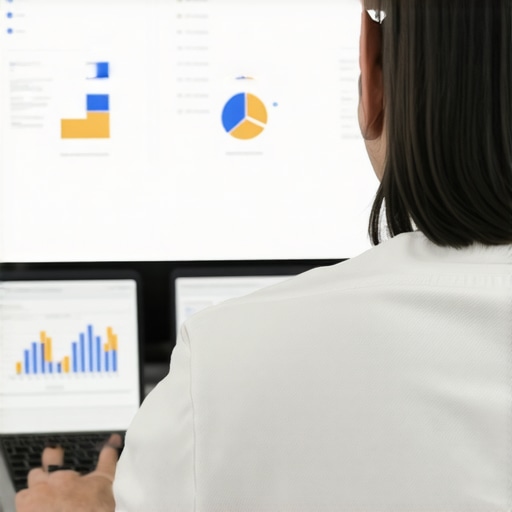 Business owner reviewing local SEO metrics on computer showing charts and maps