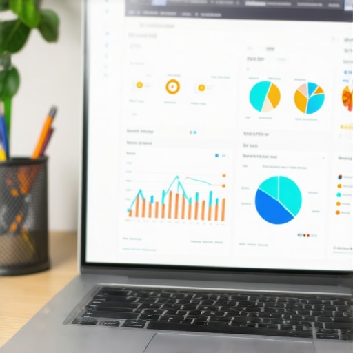 Laptop display with charts and maps representing local SEO analytics