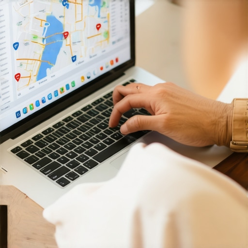 Person analyzing SEO metrics on laptop for local search optimization.