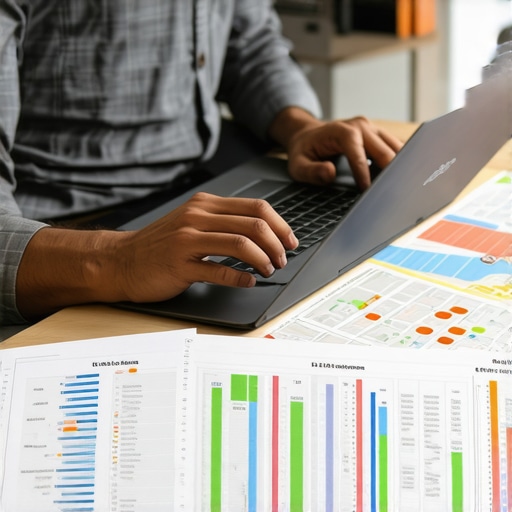 Business owner working on local SEO with laptop and neighborhood map
