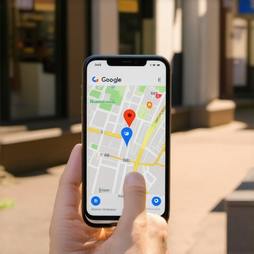 Accurate Map Pin Placement on Mobile A mobile phone displaying a perfectly placed business map pin in a local neighborhood.