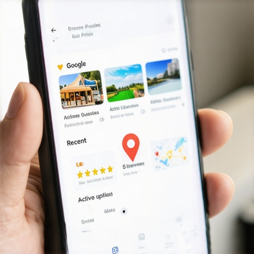 Active Google Business Profile Engagement 2025 A smartphone displaying a highly optimized and active Google Business Profile with real-time updates and reviews.