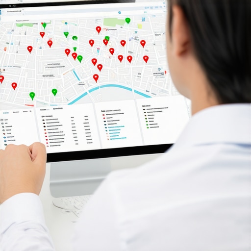 Professional analyzing local map pack rankings and seo data on a screen