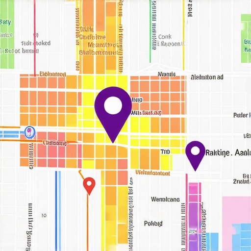 Advanced Local SEO Heat Map Analysis Digital heat map showing local search ranking density and map pin competition in a city.