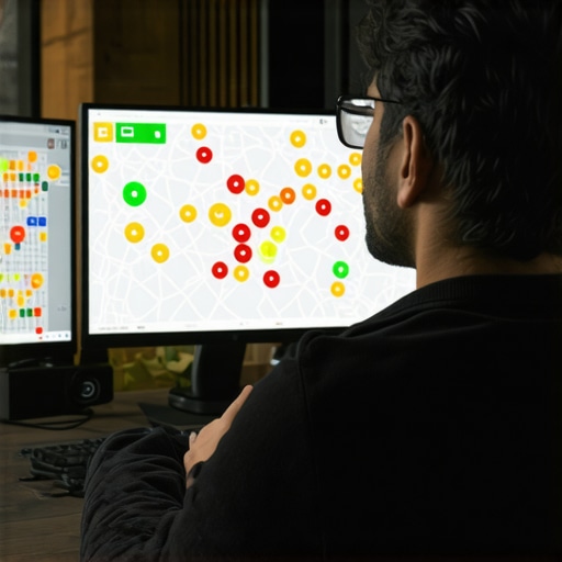 Advanced Local SEO Heatmap Analysis A digital marketer reviewing a local search ranking heatmap to identify visibility gaps.