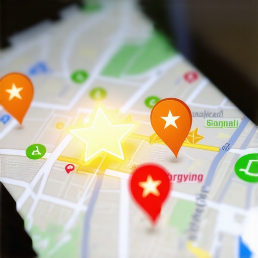 A smartphone showing local map rankings and business engagement signals.