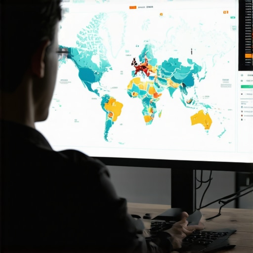 A specialist reviewing local search ranking clusters and proximity signals on a digital dashboard.