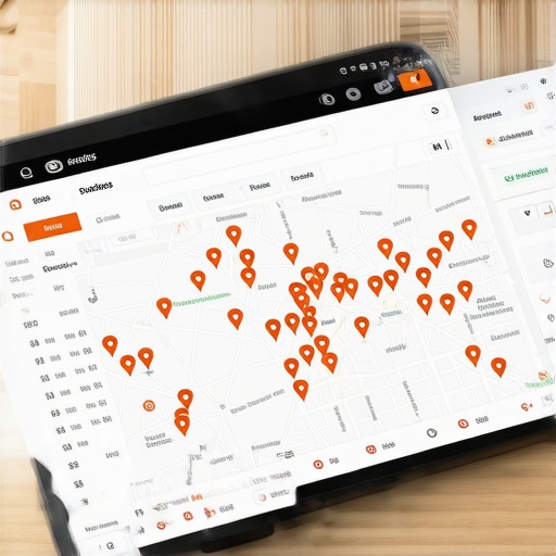 A tablet displaying localized map search ranking circles and data signals across a neighborhood