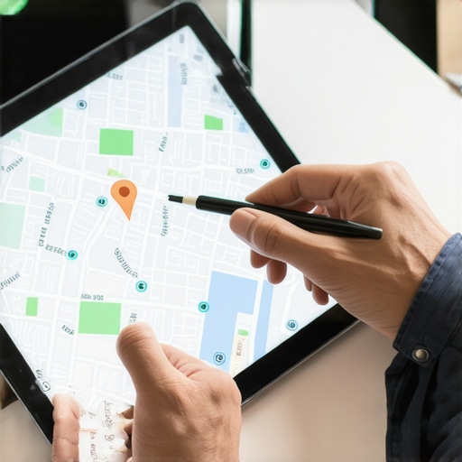 Analyzing Proximity Rank on Local Map Tablet displaying local search proximity rankings and map data overlays
