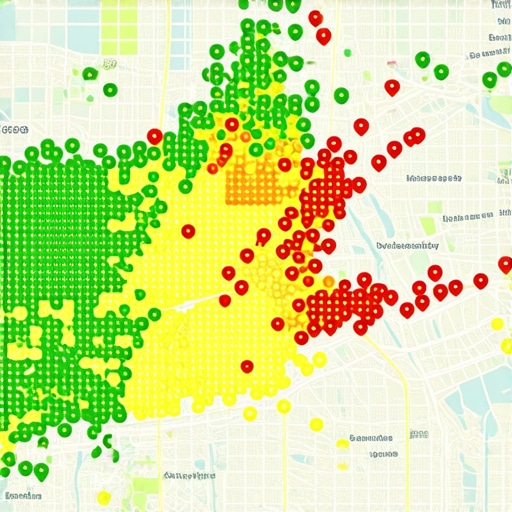 A visual heatmap showing how a business ranks in Google Maps across different neighborhood blocks in 2025.