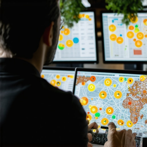 Analyzing local SEO heatmaps for business profile growth Digital marketer reviewing local ranking data and SEO heatmaps on computer screens