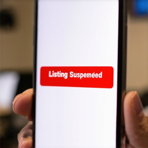 A mobile screen showing a Google Business Profile suspension notice due to keyword stuffing errors.
