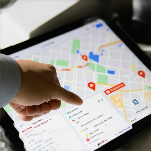 Business owner auditing local search data Close-up of a tablet showing Google Business Profile dashboard warnings for inconsistent local SEO data