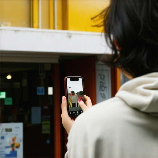 Capturing Authentic Local Business Content A business owner taking a photo of their storefront for a Google Business Profile update.