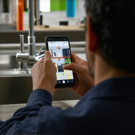 A plumber taking a photo of a repair job to update their Google Business Profile.