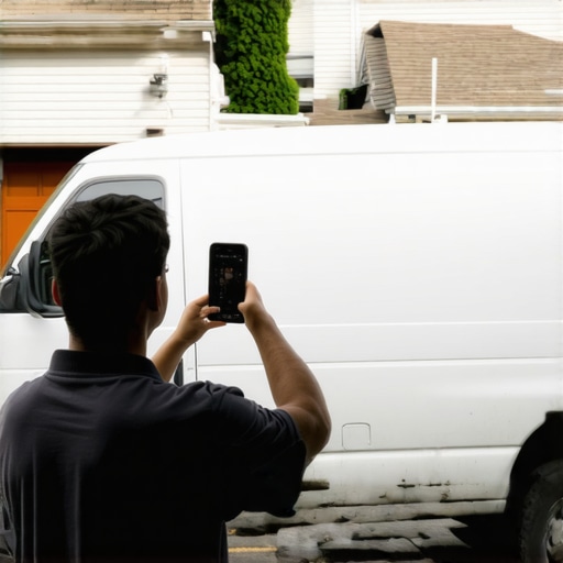 A service provider taking a photo of their van at a customer's location for a Google Business Profile update.