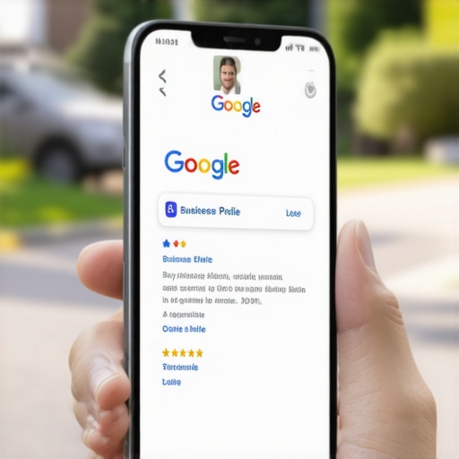 Customer leaving a keyword-rich Google review on a mobile phone A smartphone displaying a local business review to illustrate effective local SEO strategies.