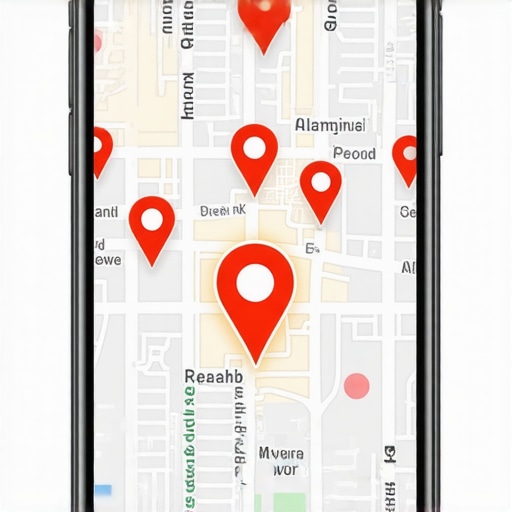 High-ranking local business map pin on a mobile device.