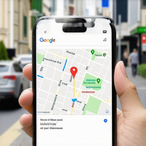Dominating the Local Map Pack on Mobile A mobile phone showing top local search results in a busy city area.