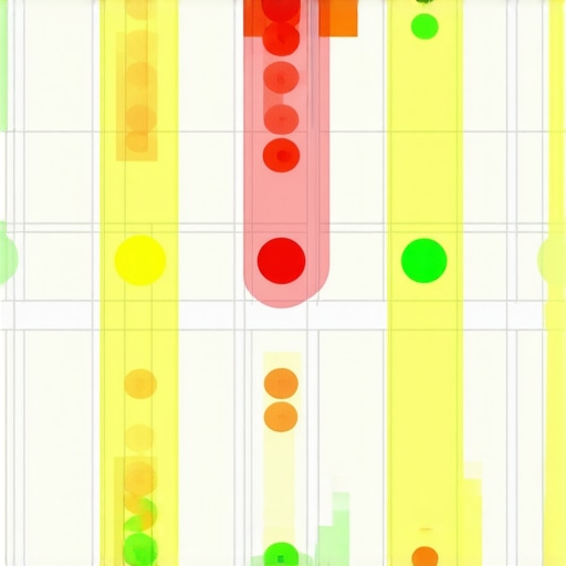 A visual heat map showing local SEO ranking positions across a neighborhood grid.