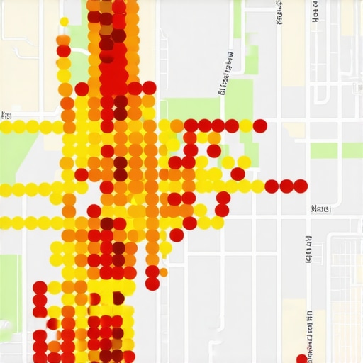 A map overlay showing local SEO ranking performance across a specific service area grid.