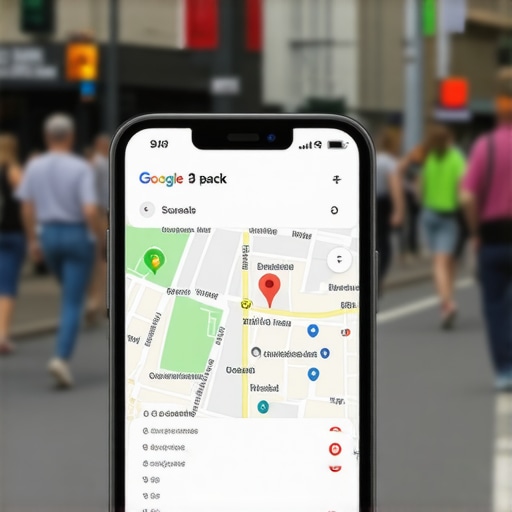 A smartphone showing local business rankings on Google Maps in a city environment.