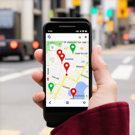 A smartphone showing local business rankings in a city neighborhood.