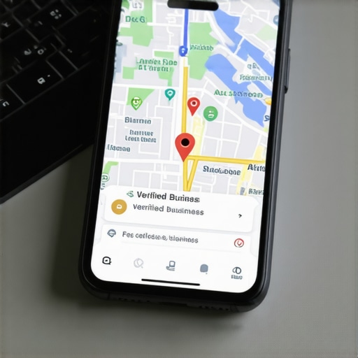 Smartphone displaying local business map pins and verified search locations