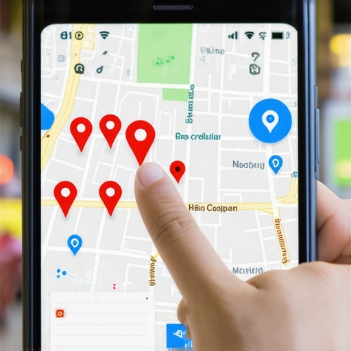 A person using a smartphone to find a local business on a map.