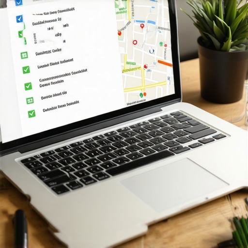 Local SEO Audit in Progress Close up of a digital SEO audit checklist and local map visualization.