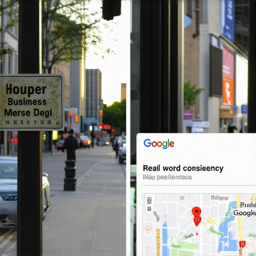 Comparison between physical business signage and digital local listing for SEO consistency